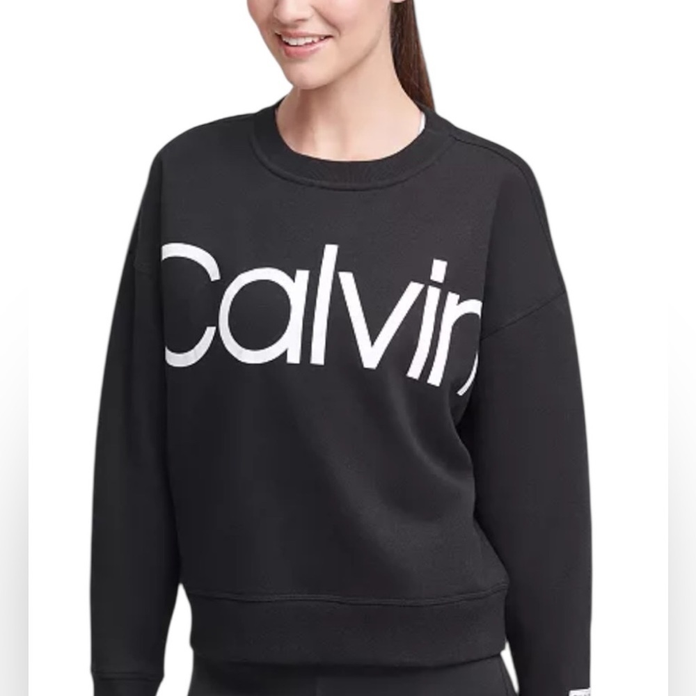 Calvin Klein Performance Cropped Fleece Sweatshirt Medium Athleisure Top - Picture 2 of 3